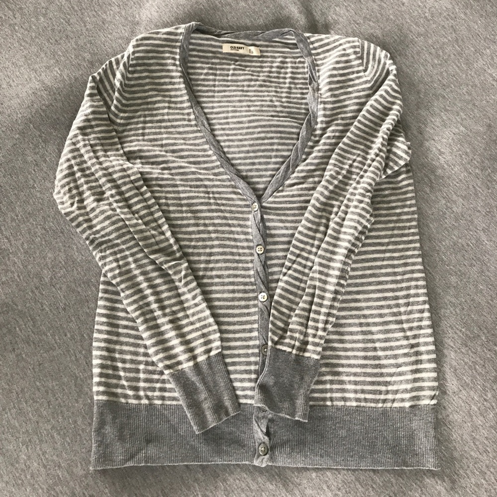 Grey and white striped cardigan